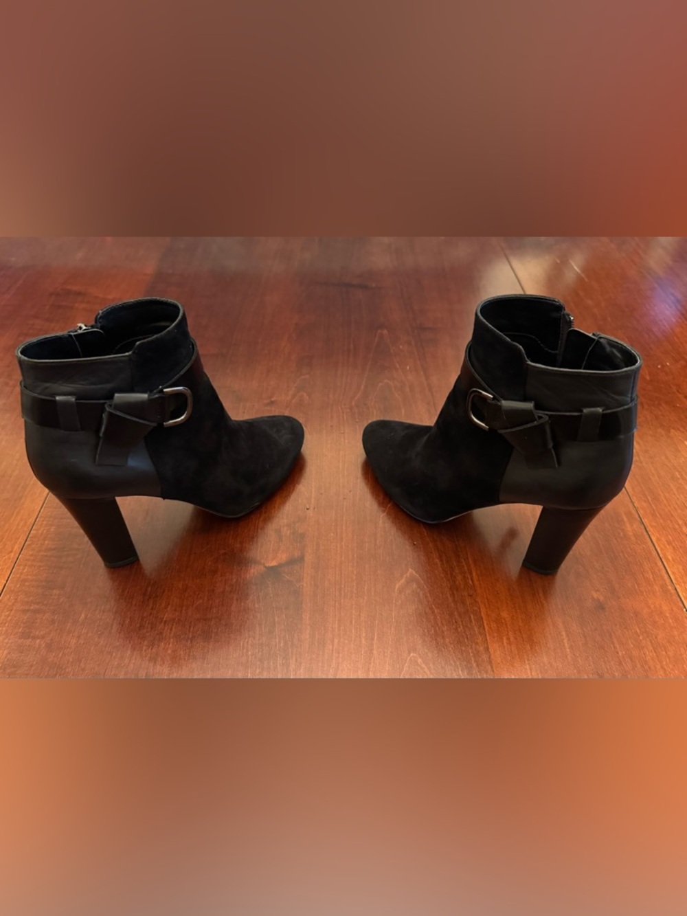 White House Black Market Black Suede Ankle Heeled Boots